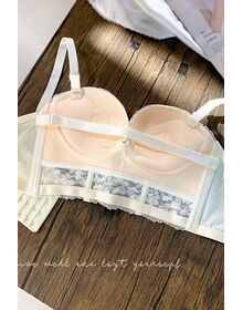Lace Overlay Ribbon Front 5-Pin Push Up Bra (Off White)
